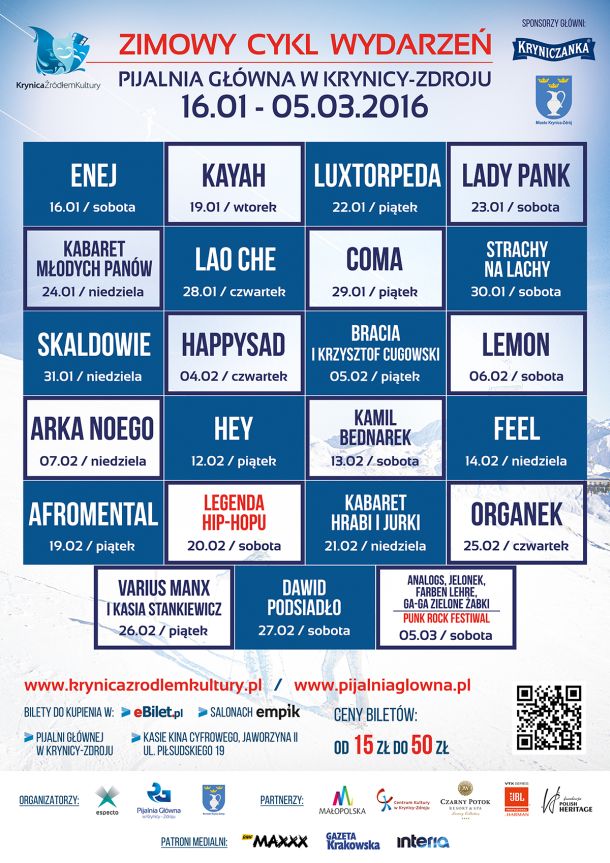 Krynica Źródłem Kultury - cykl wydarzeń kulturalnych w Pijalni Głównej - plakat