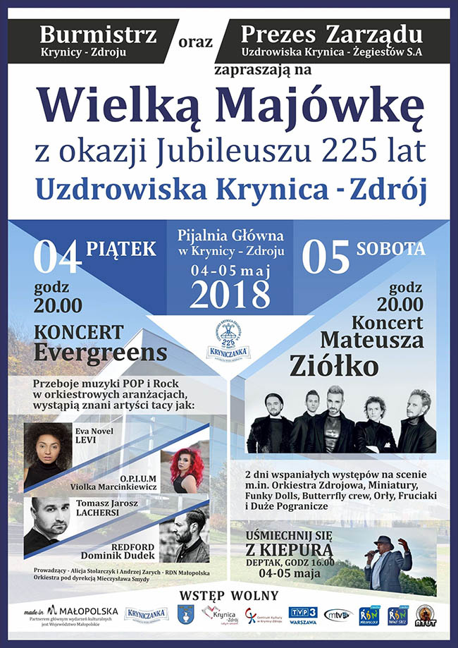 Wielka Majówka z okazji Jubileuszu 225 lat Uzdrowiska Krynica-Zdrój - plakat